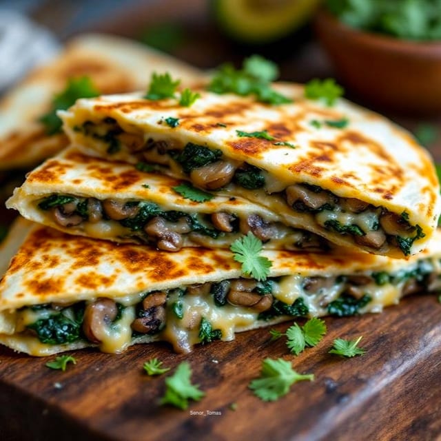 Spinach & Mushroom Quesadilla.